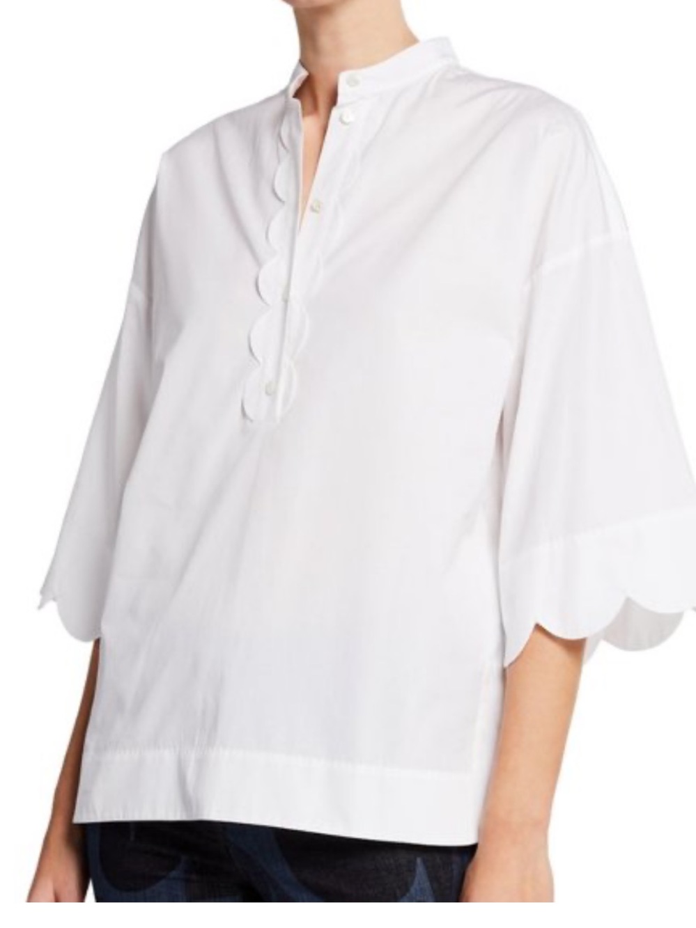 Escada Blouse Shirt Top Scalloped Placket
Cotton Tunic white popover m Classic